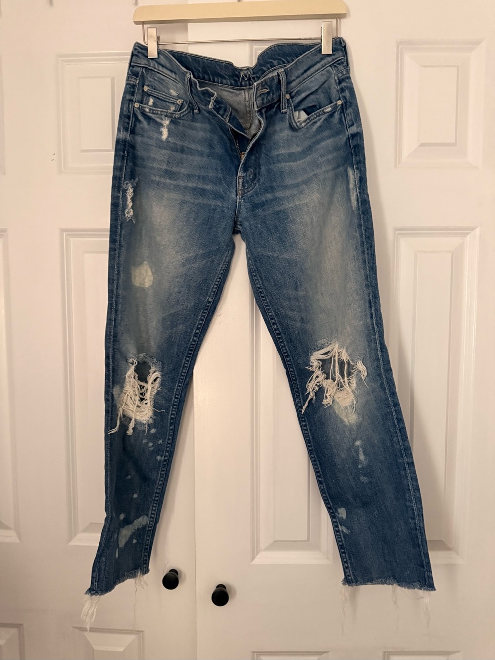 MOTHER - the Dropout Fray- Distressed Blue Jeans - Casual Ripped Denim size 28